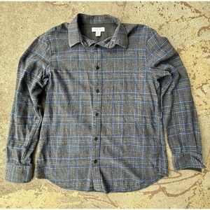 CALVIN KLEIN Shirt Men's M Black Gray Blue White Plaid Flannel Elbow Patch